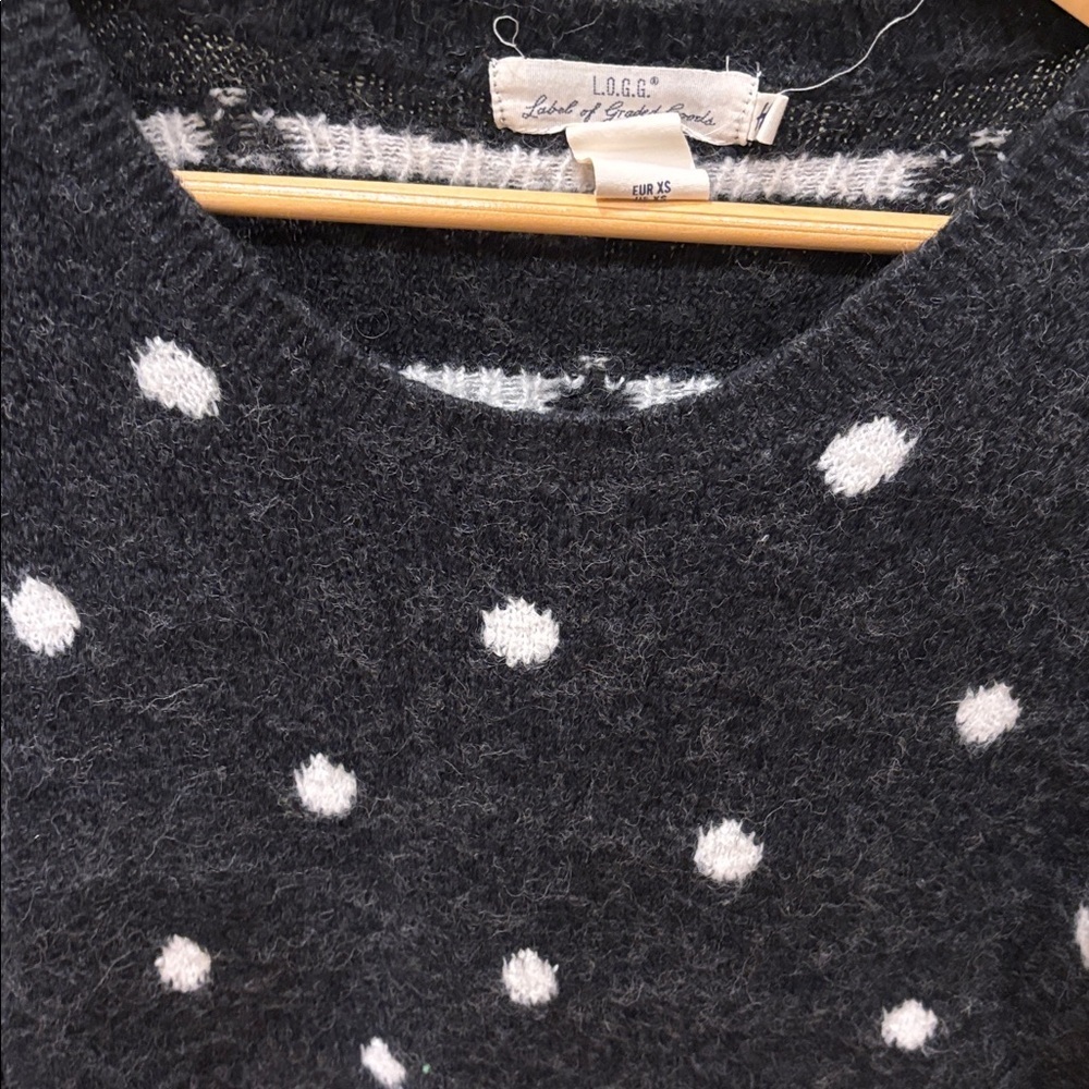 Logg Black and White Polka Dot fuzzy Sweater - Picture 3 of 10